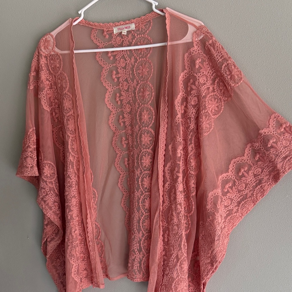 Salmon Lace Kimono Cardigan